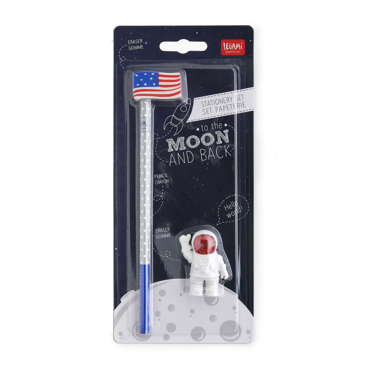 Set Of 2 Erasers And 1 Pencil - To The Moon And Back