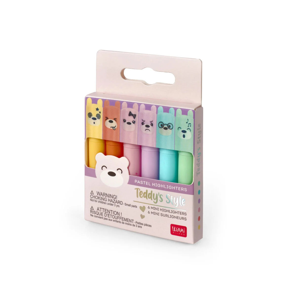 Legami Set of 6 Mini Pastel Highlighters - Teddy's Style