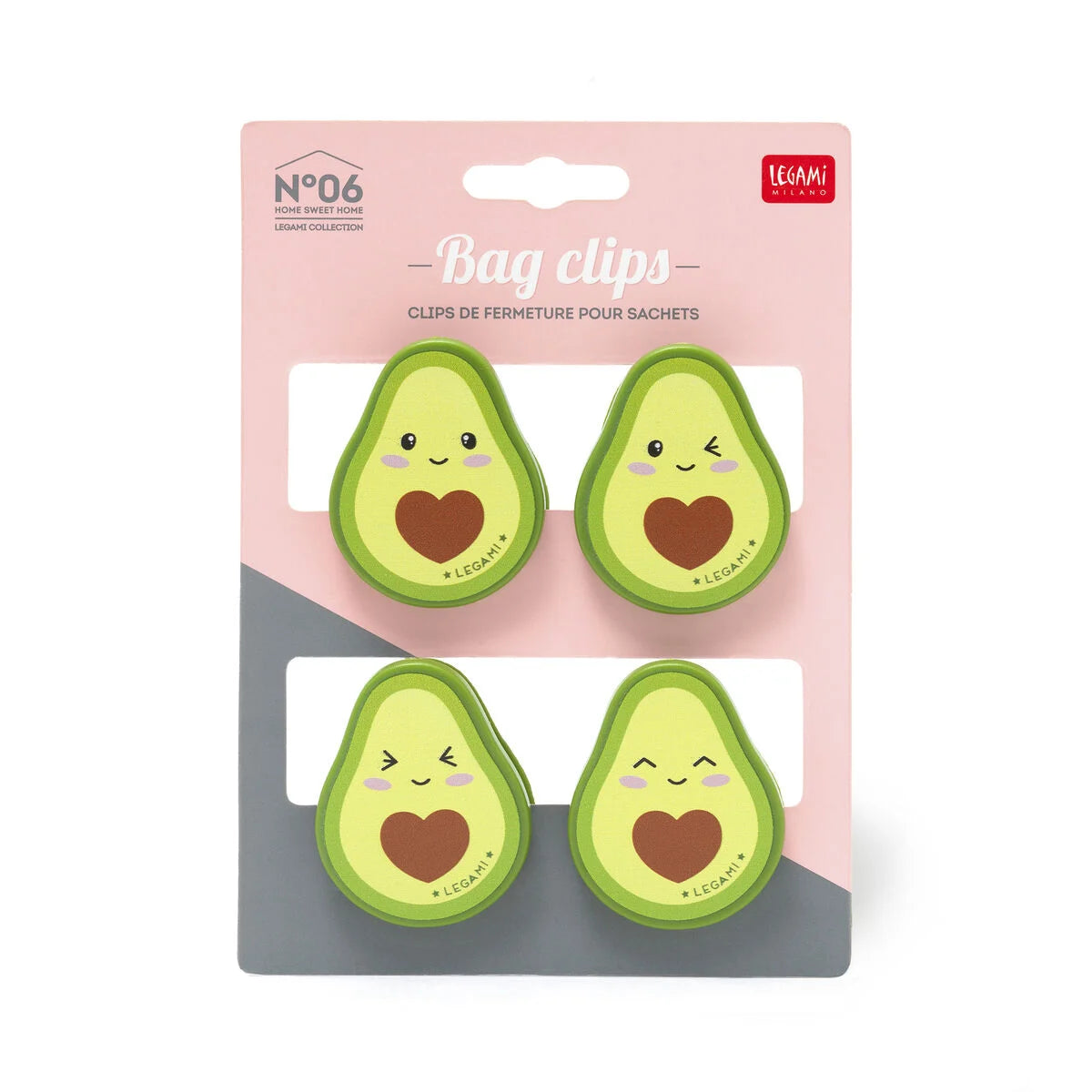 Legami Set of 4 Bag Clips - Avocado