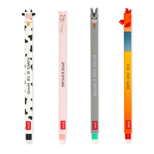 Legami Set of 4 Erasable Gel Pens - Farm Sweet Farm