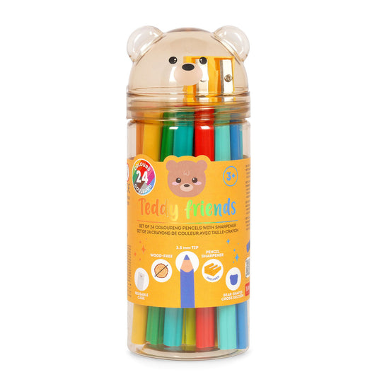 Set of 24 Colouring Pencil with Sharpener - Teddy Friends