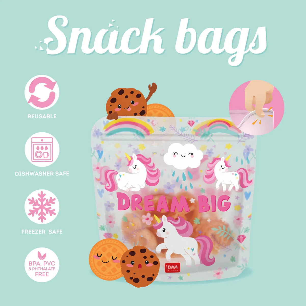 Reusable Snack Bags - Unicorn - Snack Bags Set of 3