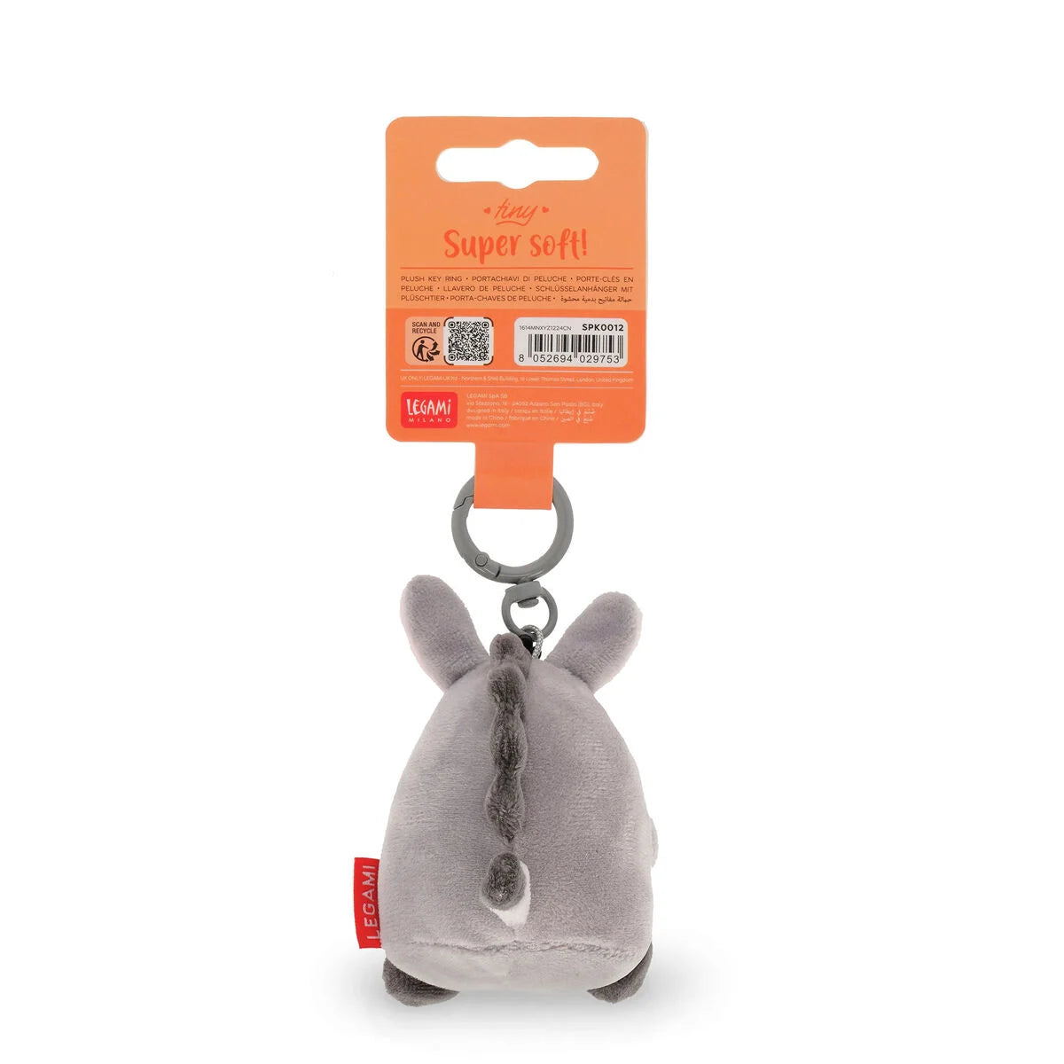 Plush keychain with a tag on a white background