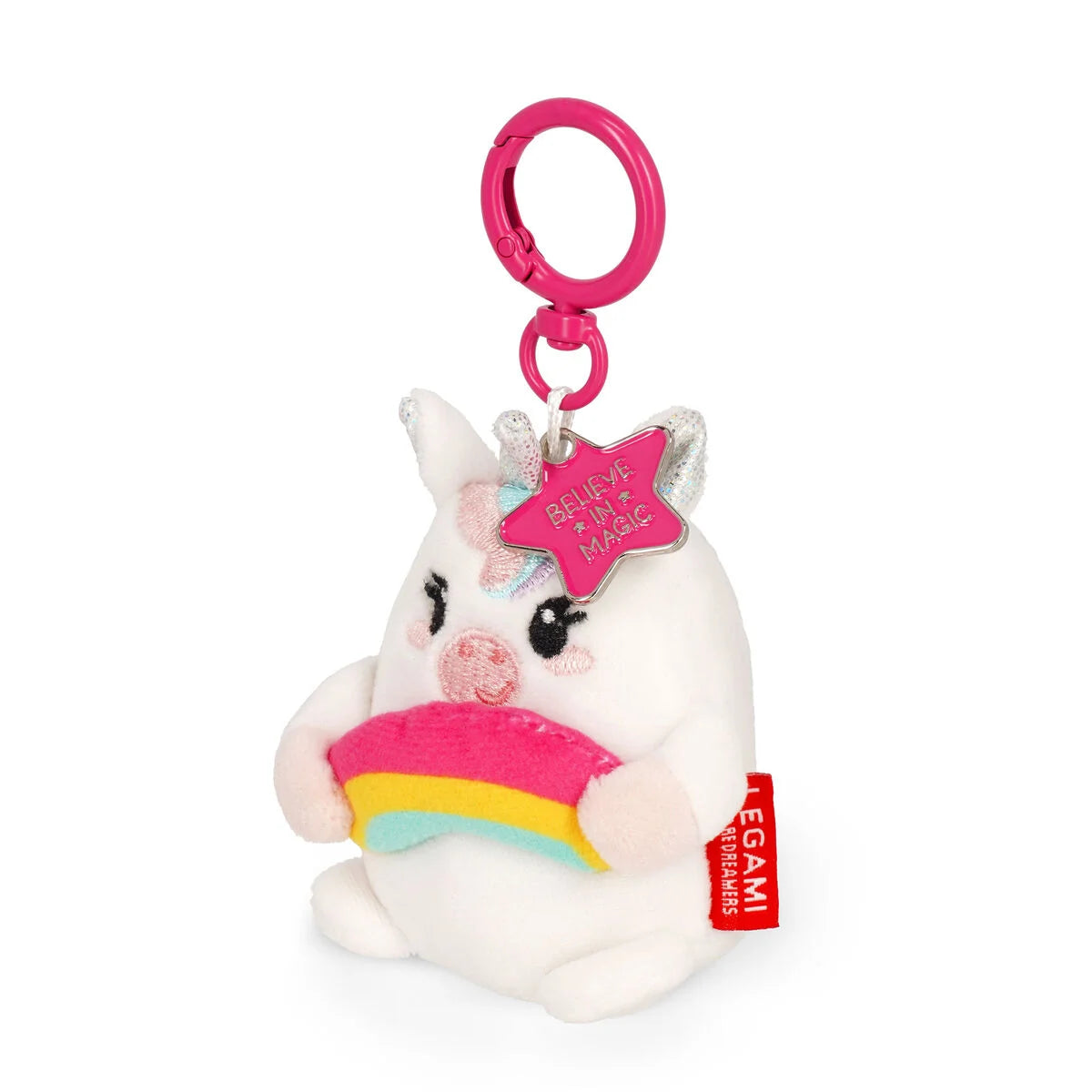 Plush keychain with a unicorn design on a white background